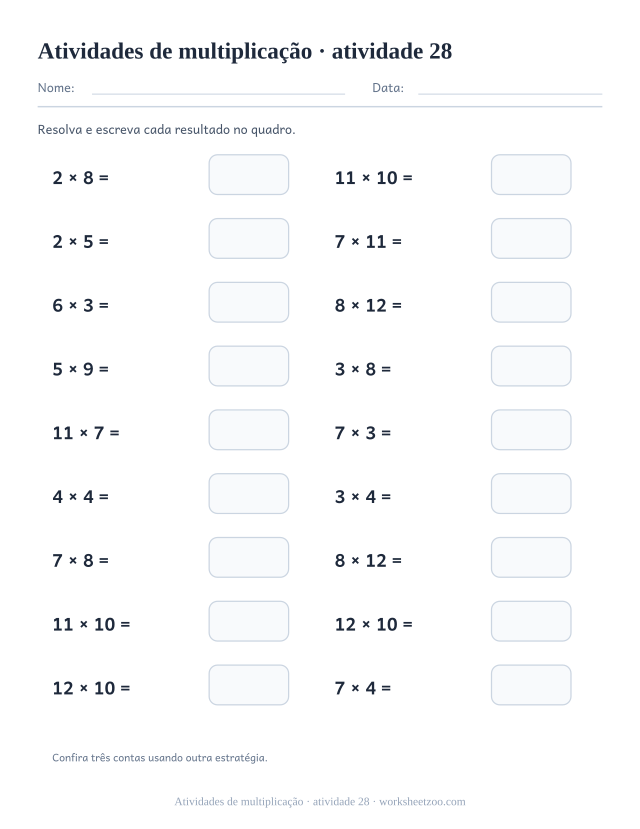 Prévia de Atividades de multiplicação, atividade 28 para imprimir