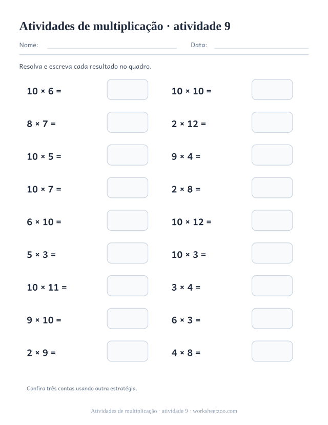 Prévia de Atividades de multiplicação, atividade 9 para imprimir
