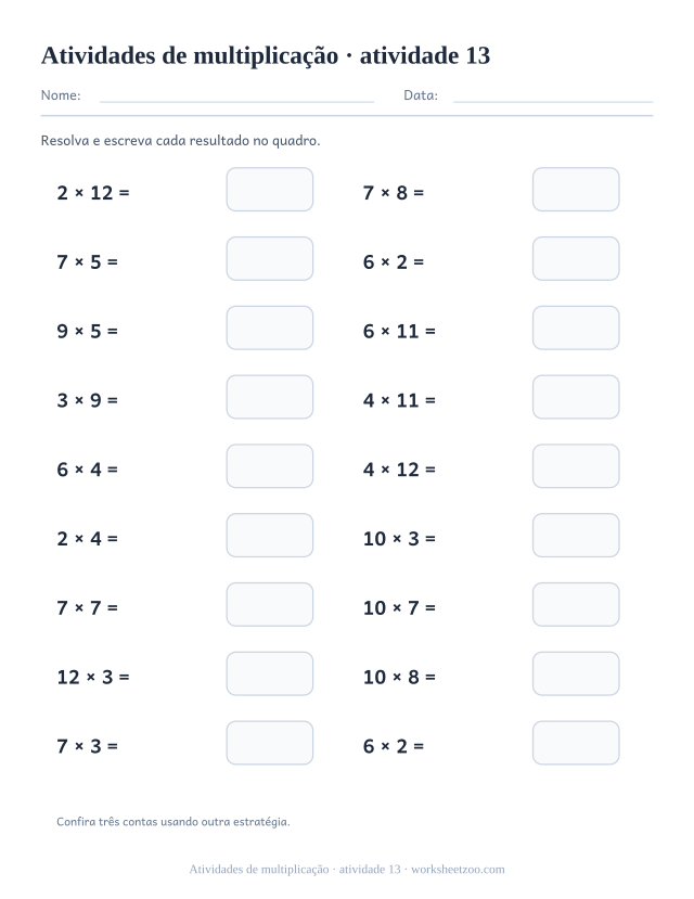 Prévia de Atividades de multiplicação, atividade 13 para imprimir