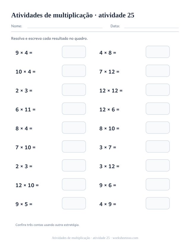 Prévia de Atividades de multiplicação, atividade 25 para imprimir