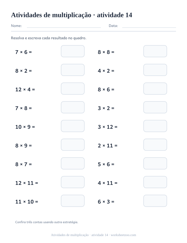 Prévia de Atividades de multiplicação, atividade 14 para imprimir
