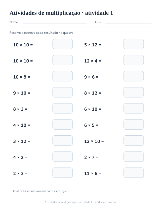 Prévia de Atividades de multiplicação, atividade 1 para imprimir