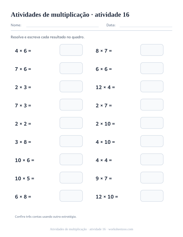 Prévia de Atividades de multiplicação, atividade 16 para imprimir