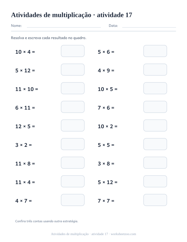 Prévia de Atividades de multiplicação, atividade 17 para imprimir