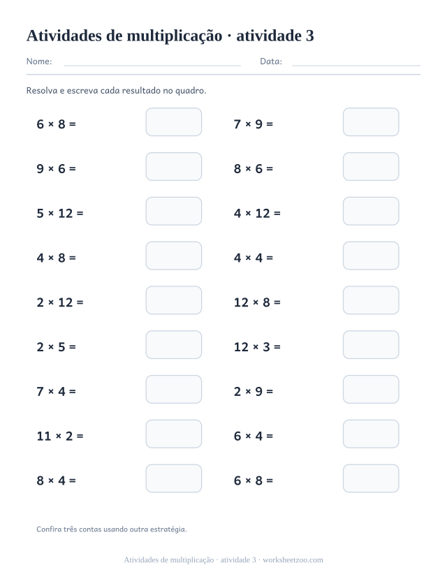 Prévia de Atividades de multiplicação, atividade 3 para imprimir