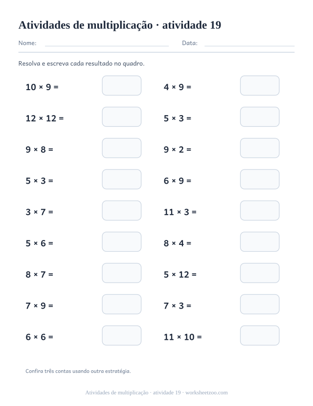 Prévia de Atividades de multiplicação, atividade 19 para imprimir