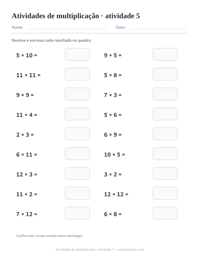 Prévia de Atividades de multiplicação, atividade 5 para imprimir
