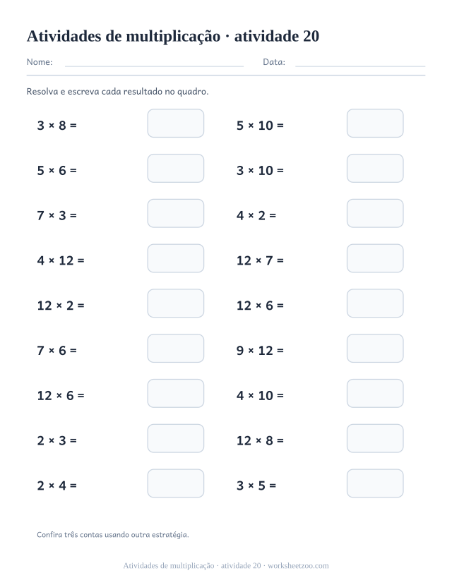 Prévia de Atividades de multiplicação, atividade 20 para imprimir