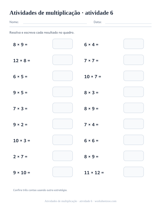 Prévia de Atividades de multiplicação, atividade 6 para imprimir