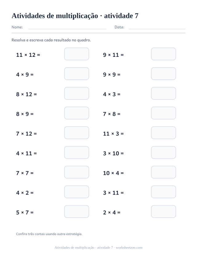 Prévia de Atividades de multiplicação, atividade 7 para imprimir