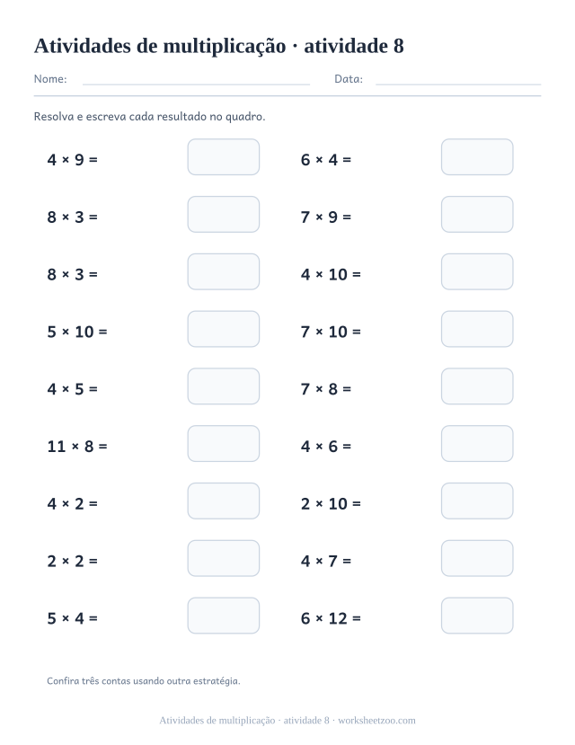 Prévia de Atividades de multiplicação, atividade 8 para imprimir