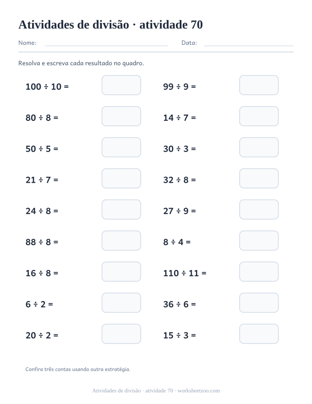 Prévia de Atividades de divisão, atividade 70 para imprimir