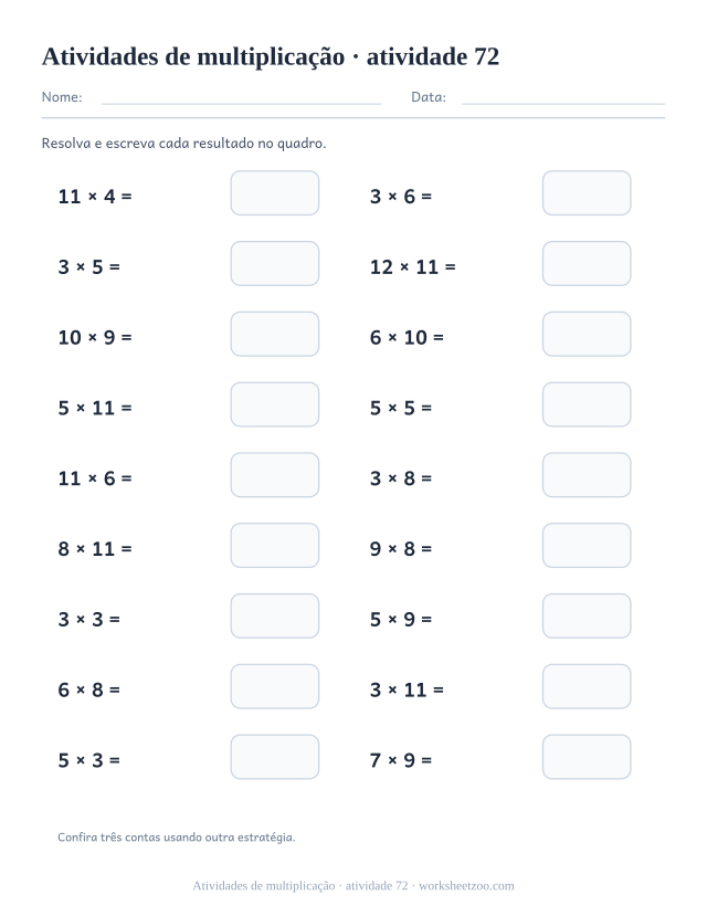 Prévia de Atividades de multiplicação, atividade 72 para imprimir