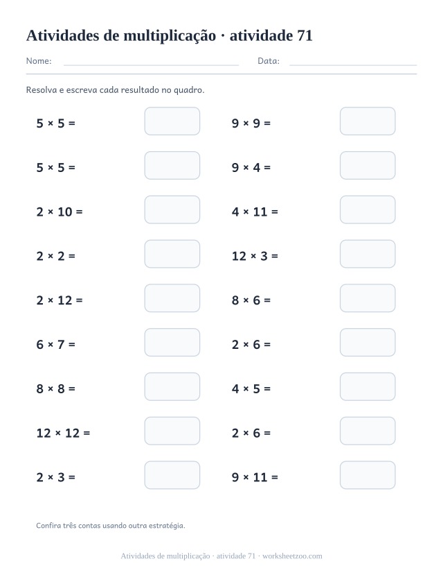 Prévia de Atividades de multiplicação, atividade 71 para imprimir