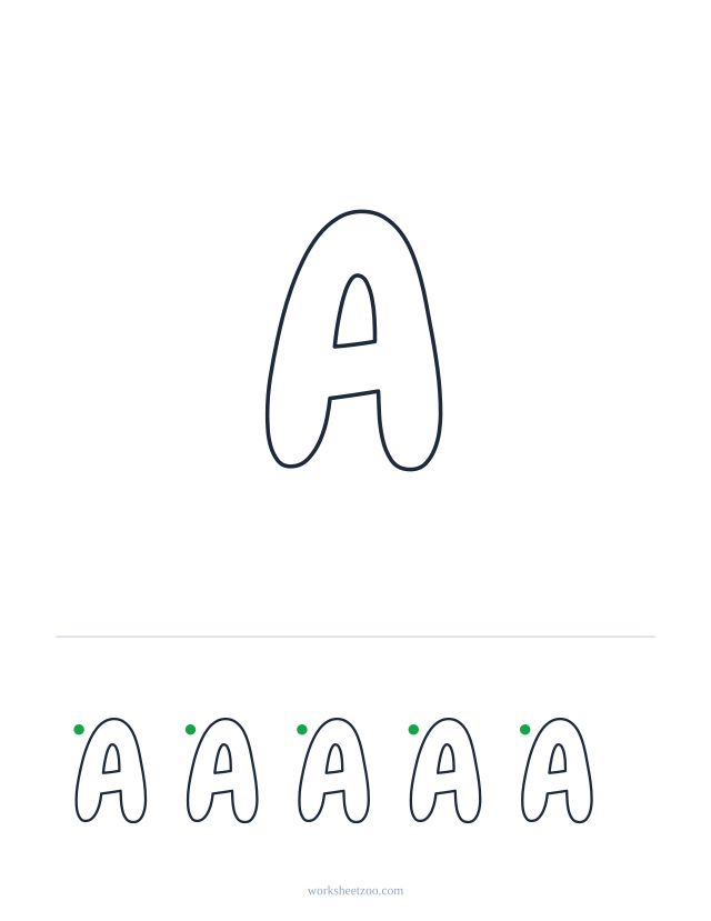 Printable uppercase bubble letter A, a big rounded outline letter to colour and trace
