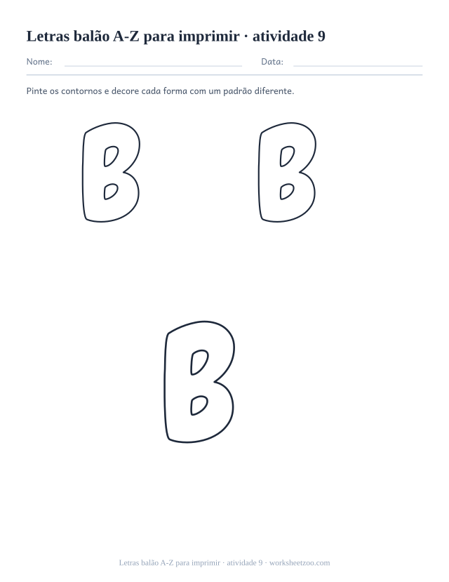 Prévia de Letras balão A-Z para imprimir, atividade 9 para imprimir