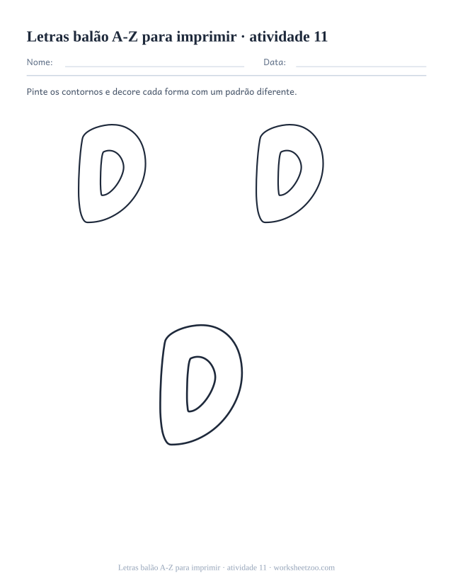 Prévia de Letras balão A-Z para imprimir, atividade 11 para imprimir