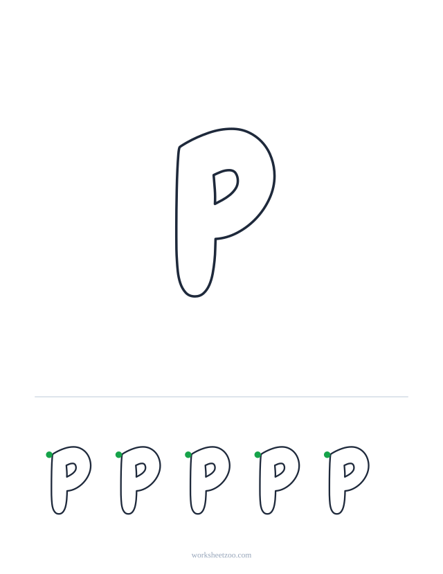 Printable uppercase bubble letter P, a big rounded outline letter to colour and trace