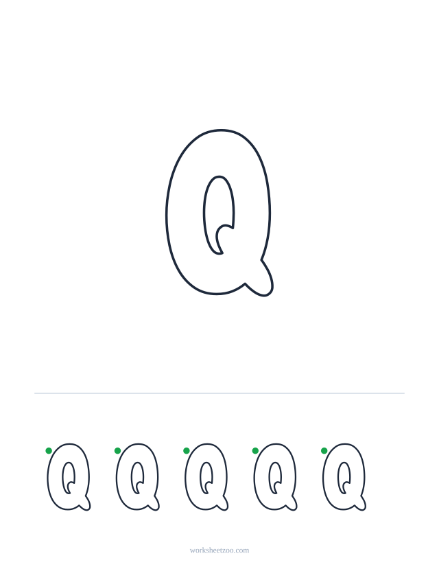 Printable uppercase bubble letter Q, a big rounded outline letter to colour and trace