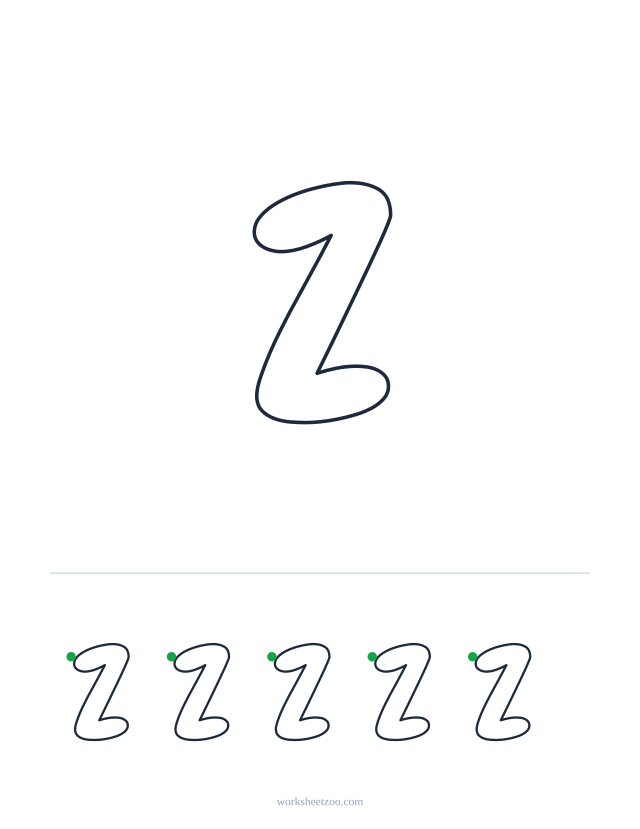 Printable uppercase bubble letter Z, a big rounded outline letter to colour and trace
