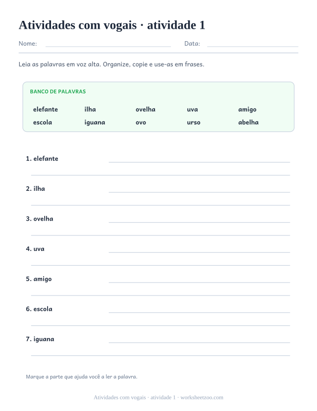 Prévia de Atividades com vogais, atividade 1 para imprimir
