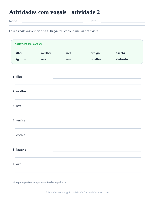 Prévia de Atividades com vogais, atividade 2 para imprimir