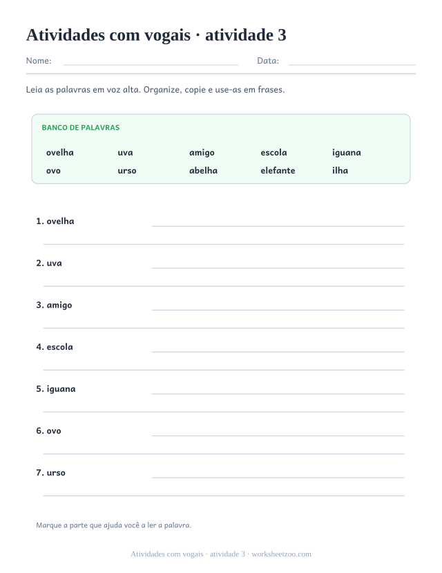 Prévia de Atividades com vogais, atividade 3 para imprimir