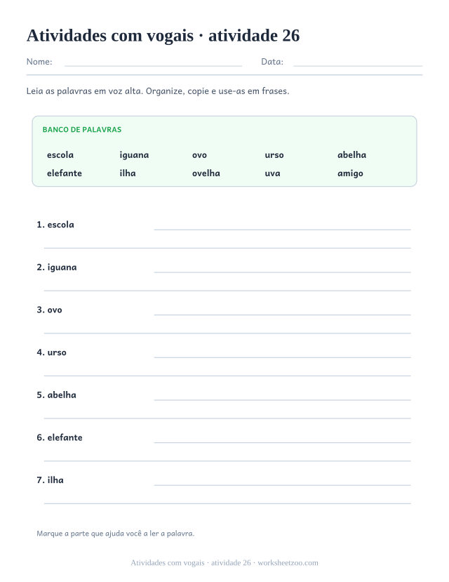 Prévia de Atividades com vogais, atividade 26 para imprimir