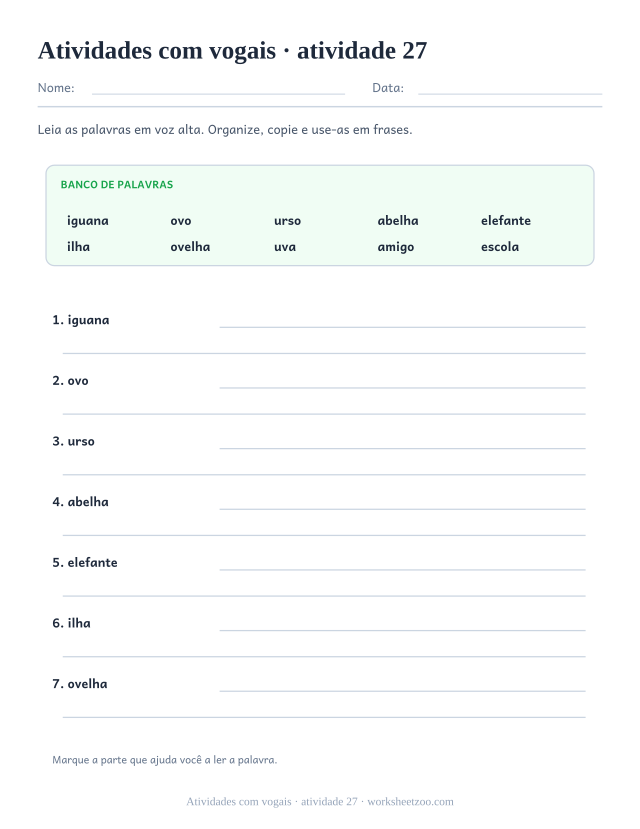 Prévia de Atividades com vogais, atividade 27 para imprimir