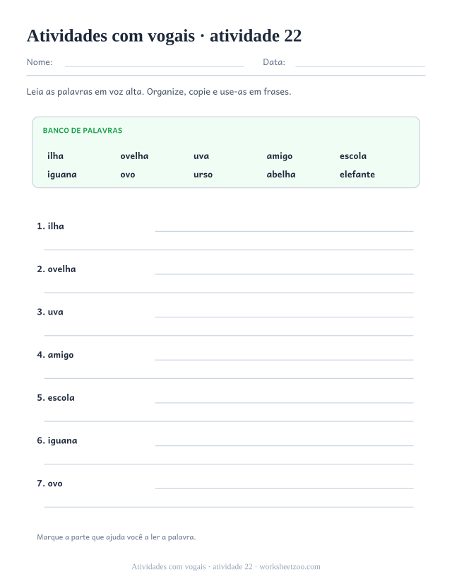 Prévia de Atividades com vogais, atividade 22 para imprimir