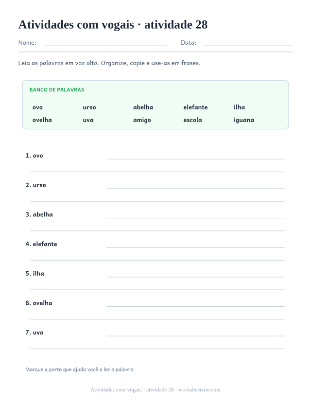 Prévia de Atividades com vogais, atividade 28 para imprimir