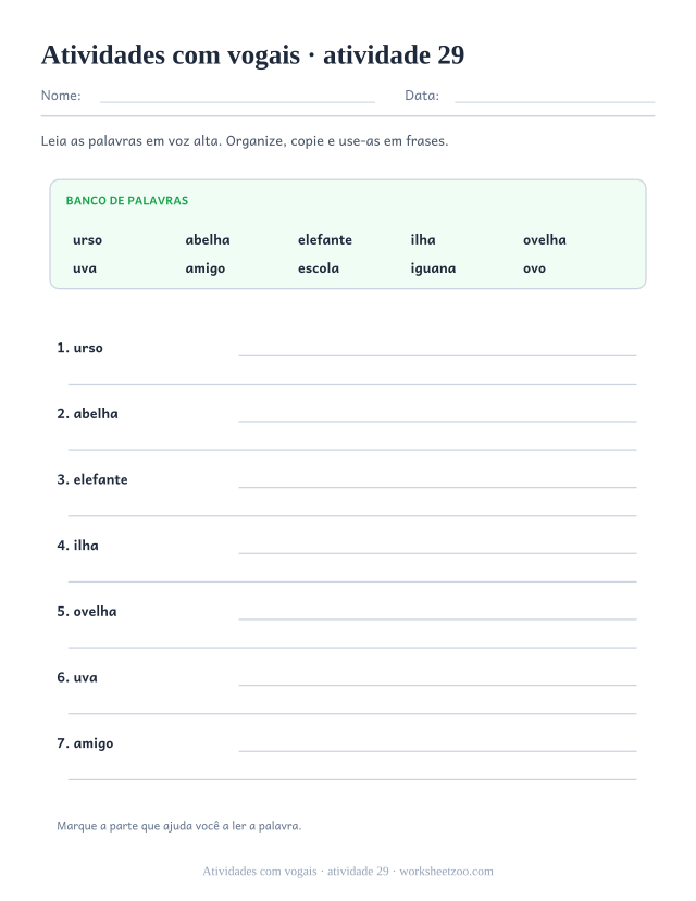 Prévia de Atividades com vogais, atividade 29 para imprimir