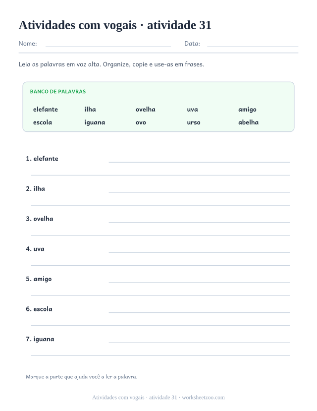 Prévia de Atividades com vogais, atividade 31 para imprimir