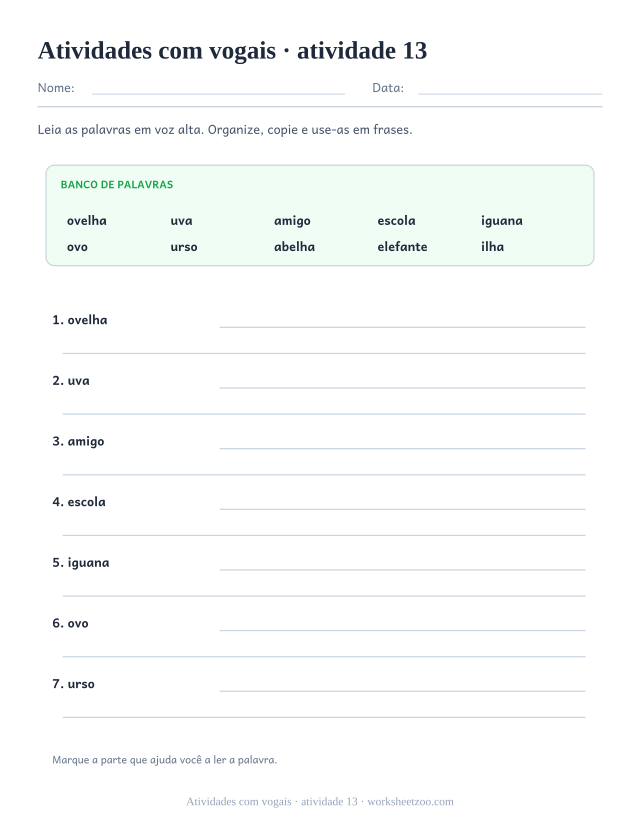 Prévia de Atividades com vogais, atividade 13 para imprimir