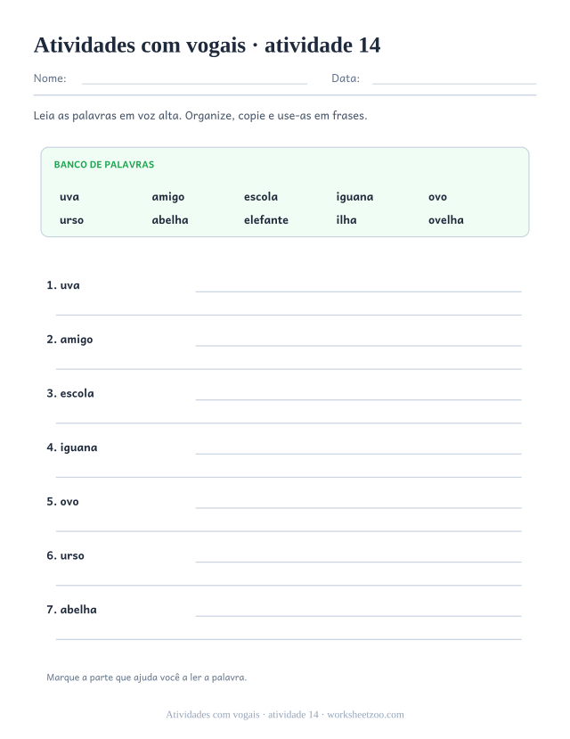 Prévia de Atividades com vogais, atividade 14 para imprimir