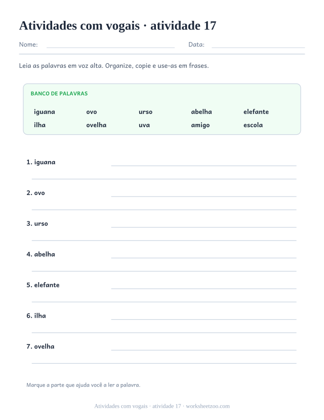 Prévia de Atividades com vogais, atividade 17 para imprimir