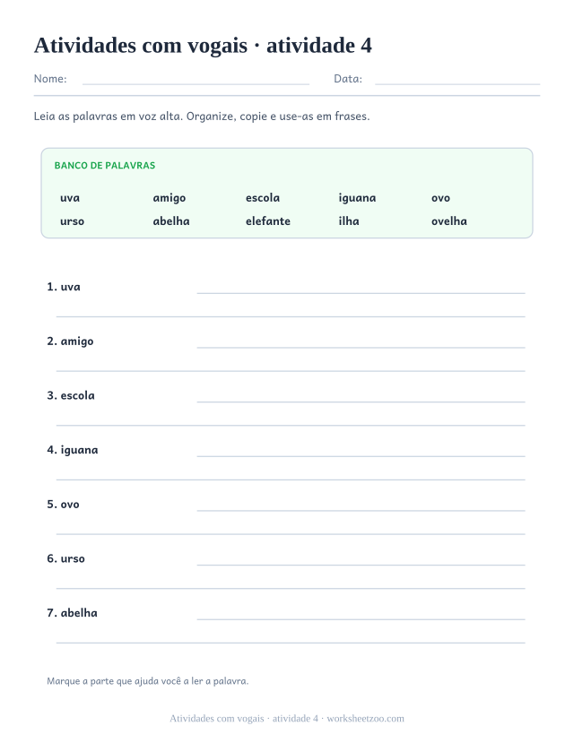 Prévia de Atividades com vogais, atividade 4 para imprimir