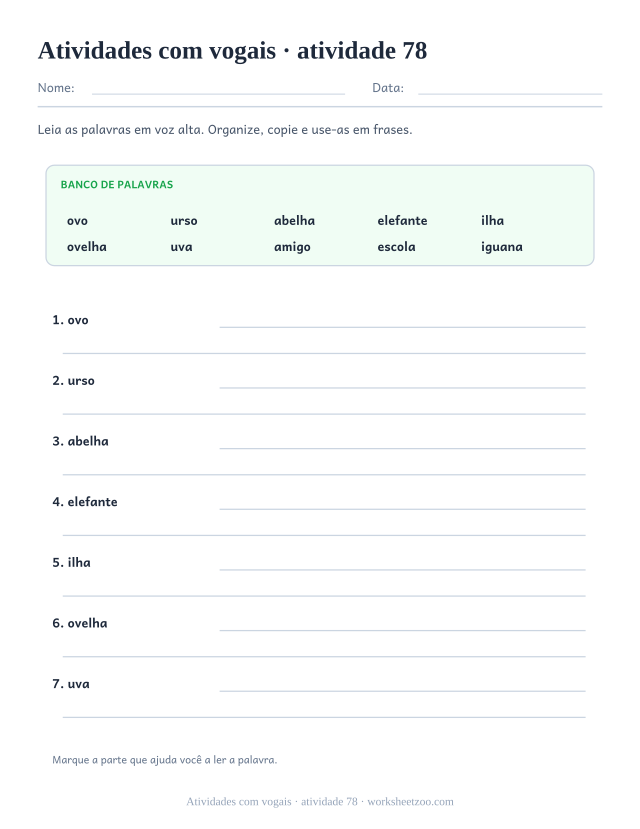 Prévia de Atividades com vogais, atividade 78 para imprimir