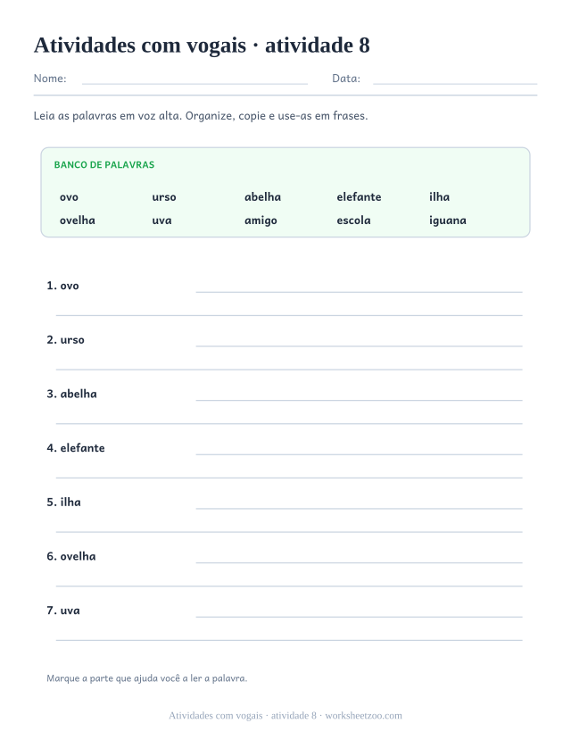 Prévia de Atividades com vogais, atividade 8 para imprimir