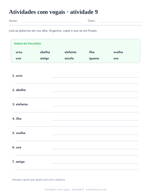 Prévia de Atividades com vogais, atividade 9 para imprimir