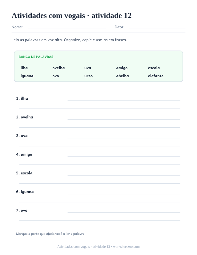 Prévia de Atividades com vogais, atividade 12 para imprimir