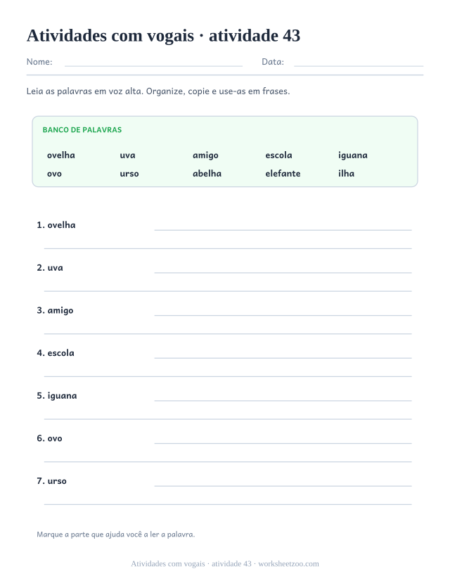 Prévia de Atividades com vogais, atividade 43 para imprimir