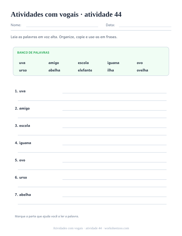 Prévia de Atividades com vogais, atividade 44 para imprimir