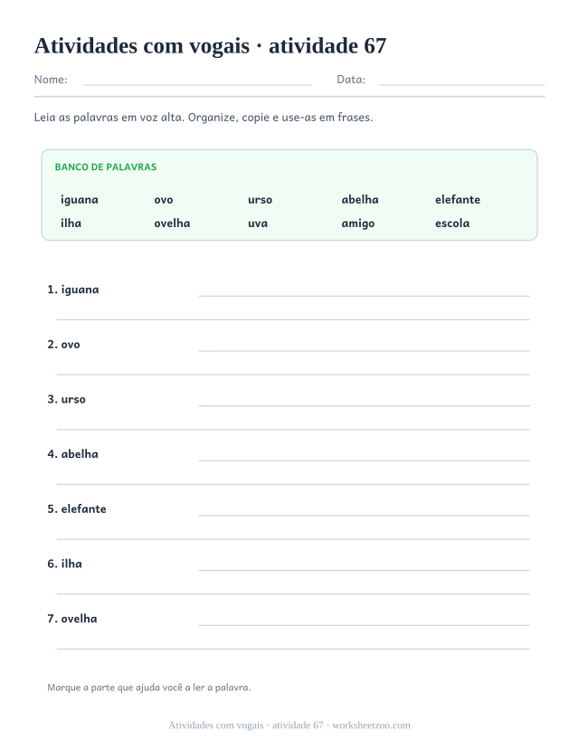 Prévia de Atividades com vogais, atividade 67 para imprimir