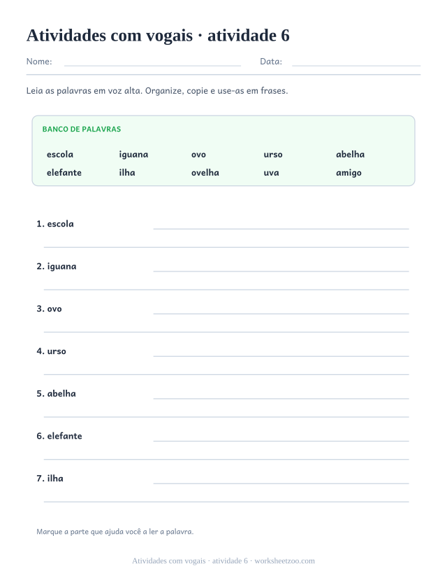 Prévia de Atividades com vogais, atividade 6 para imprimir