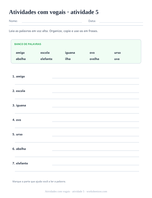 Prévia de Atividades com vogais, atividade 5 para imprimir