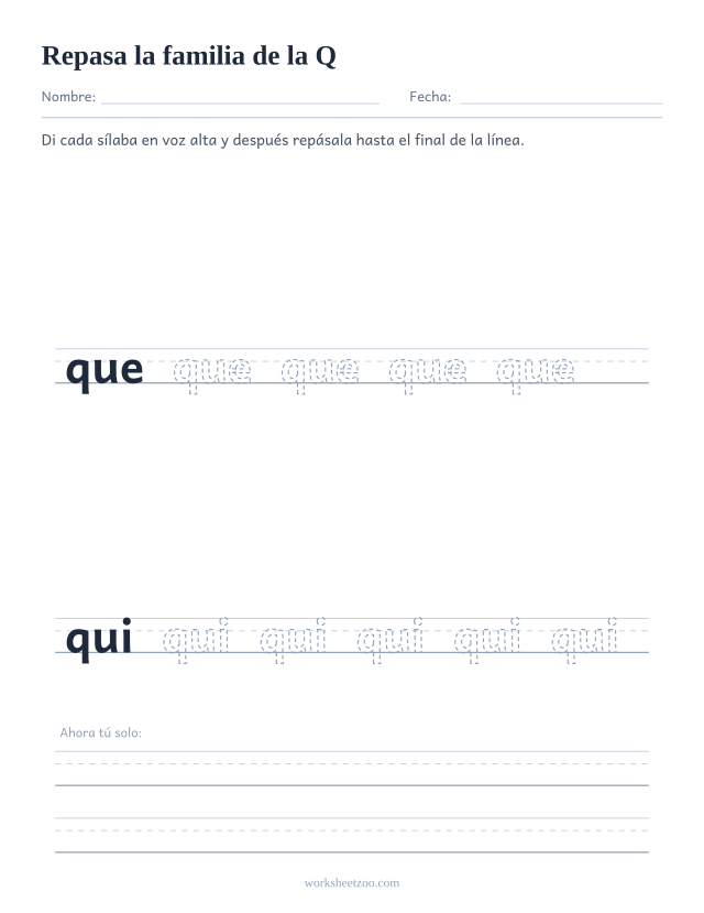 Ficha para repasar las sílabas que, qui sobre pauta